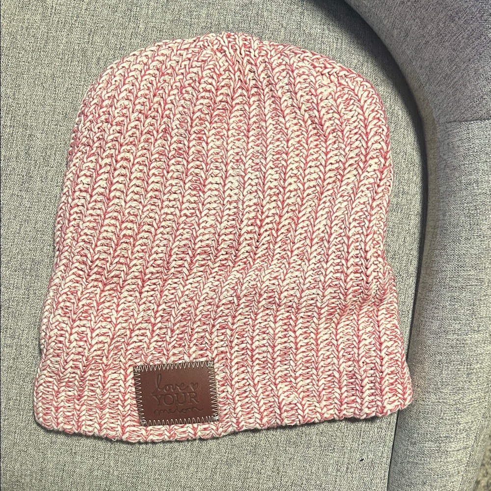 Pink and White Knit Beanie